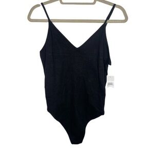 Bp Black V-Neck Ribbed Bodysuit Thong NWT